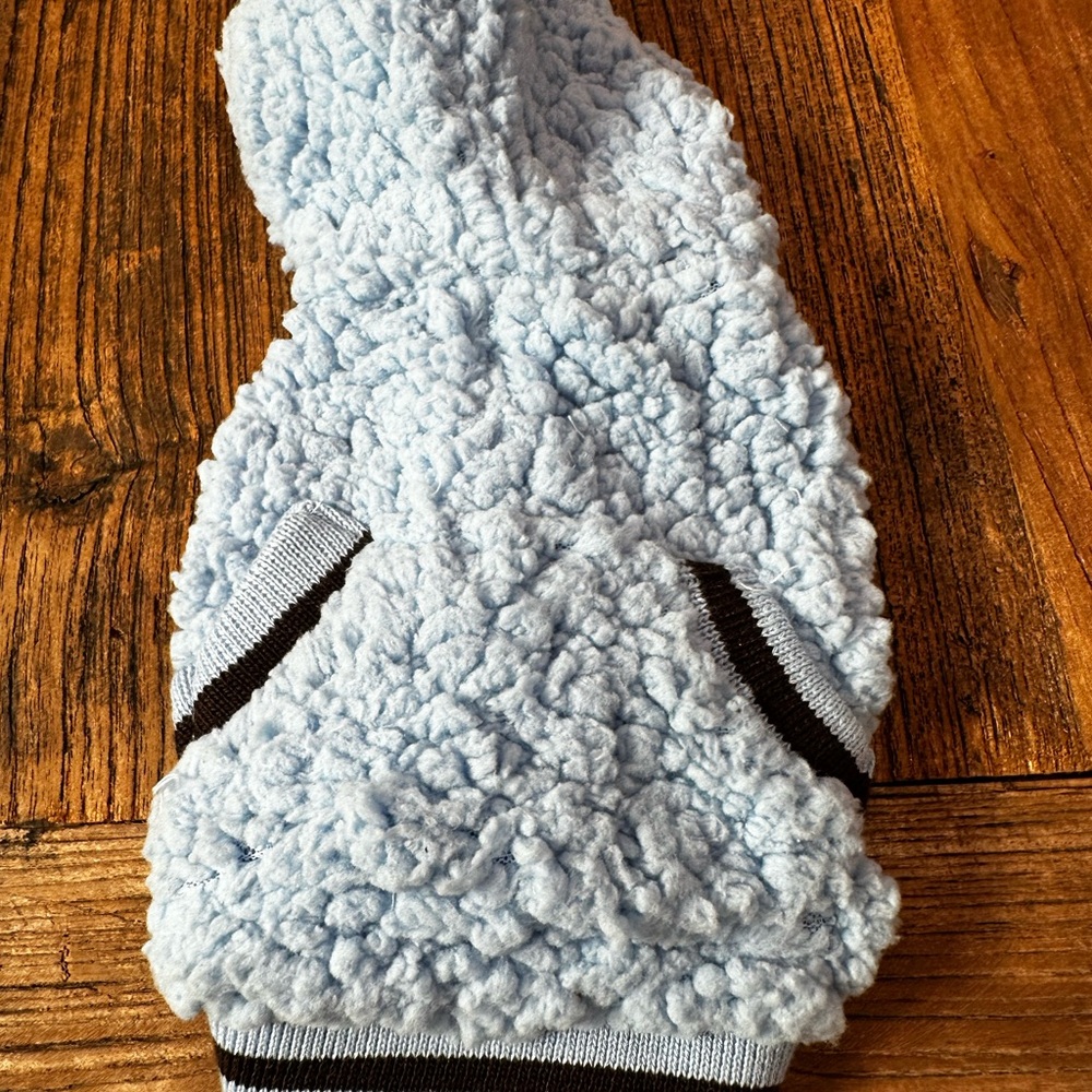 Cozy Blue Dog Hoodie with Striped Trim